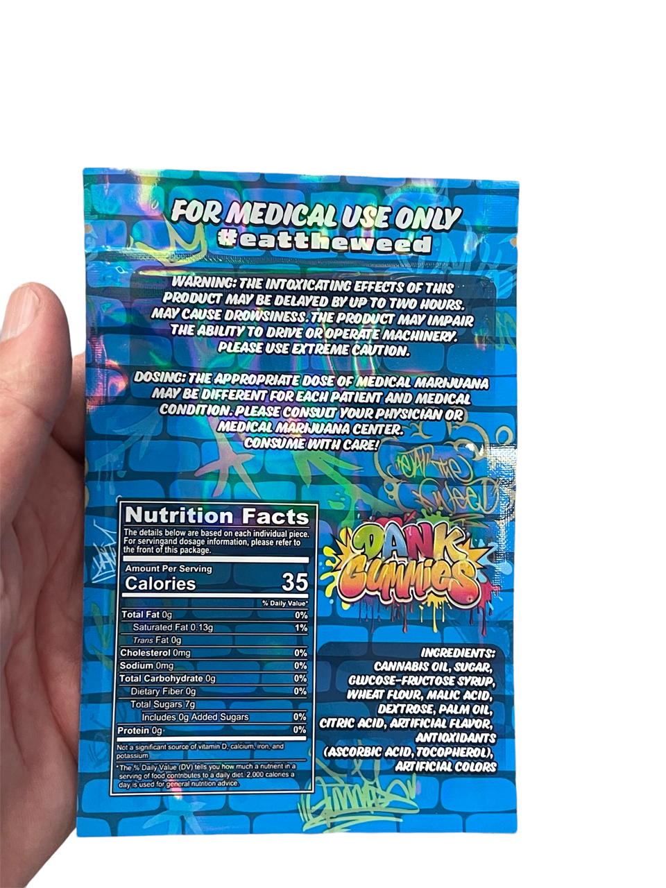 Dank Gummies 500mg  Mylar Bag  Blue – Packaging Only