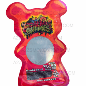 Dank Gummies Cut out mg Mylar Bag With window Red Packaging Only Black Unicorn Hub png