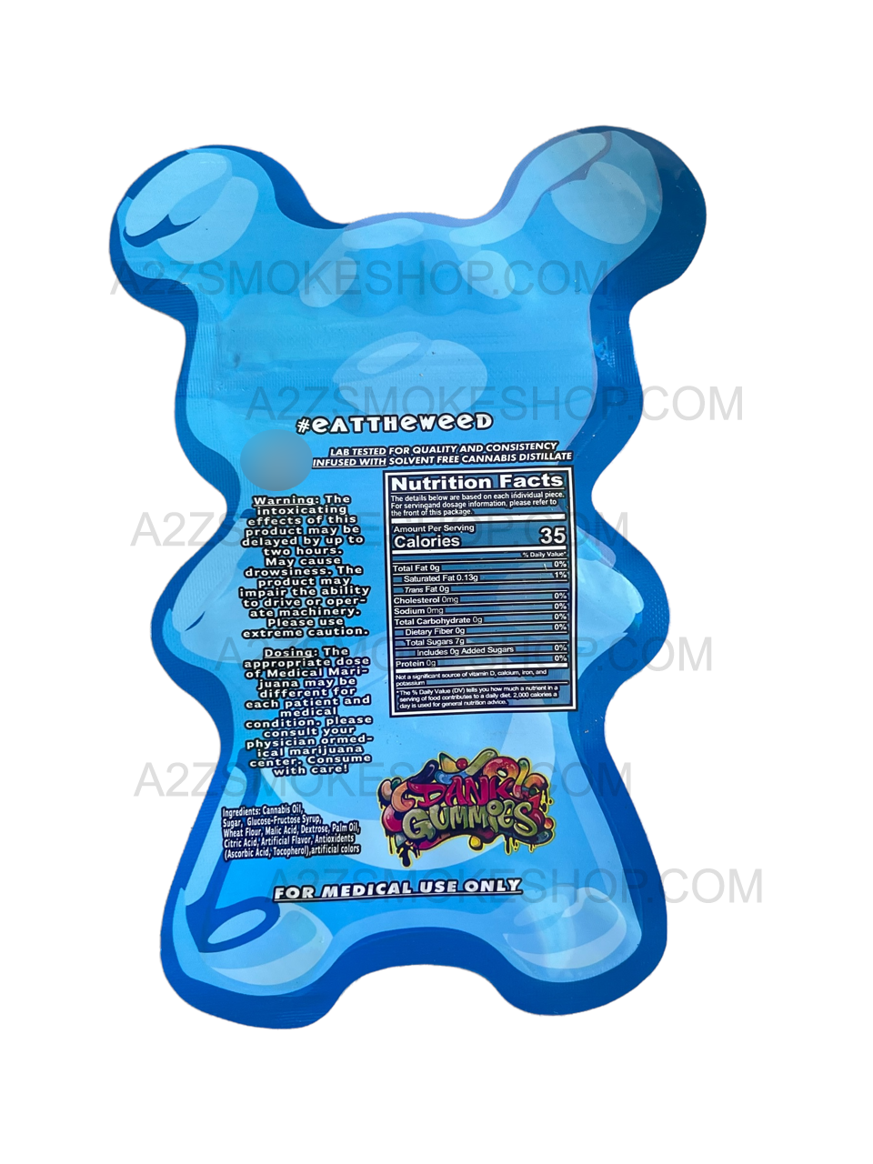Dank Gummies Cut out 500mg  Mylar Bag with window  Blue – Packaging Only
