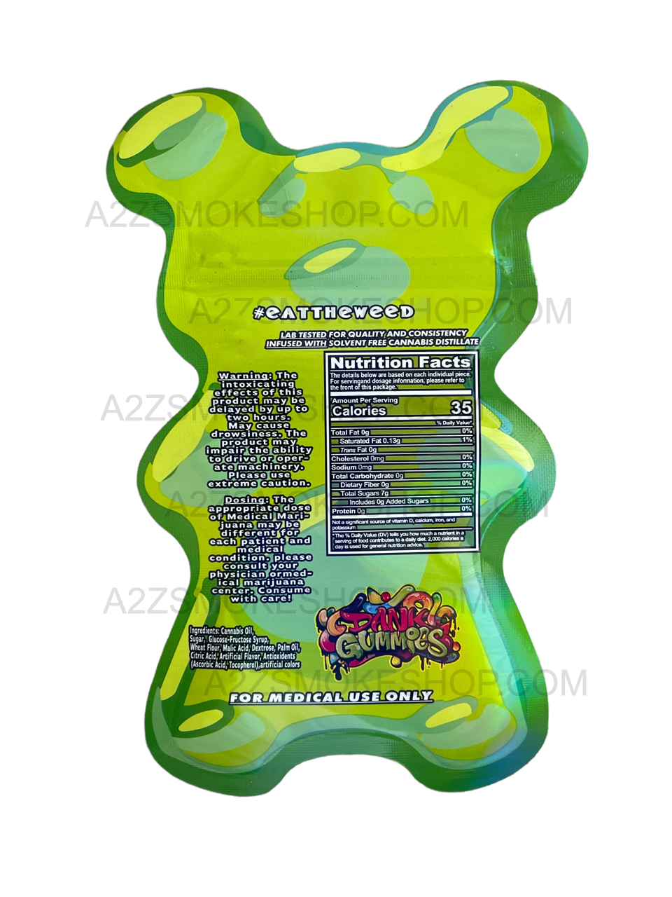 Dank Gummies Cut out 500mg  Mylar Bag with window  Green- Packaging Only