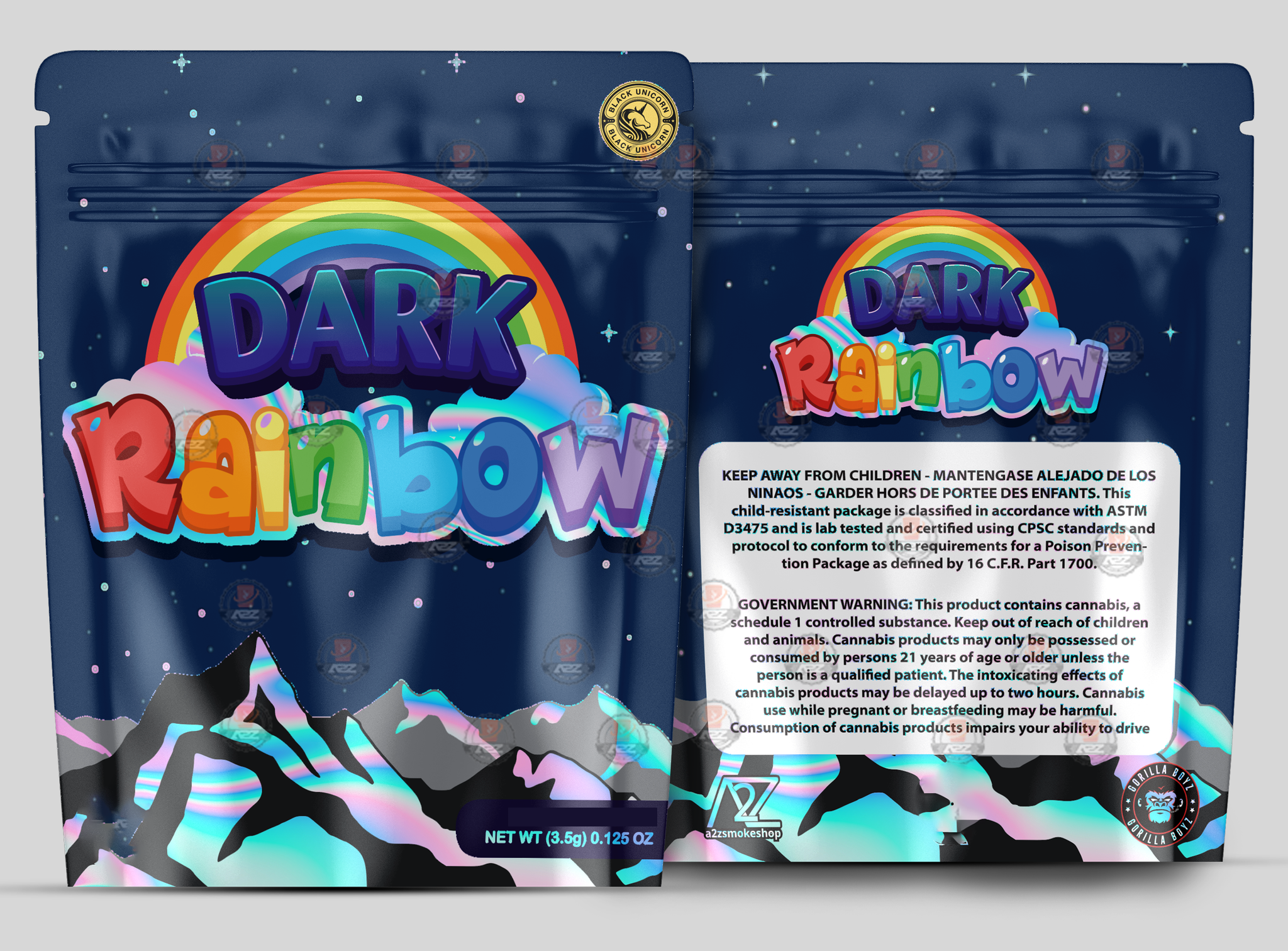 Dark Rainbow Holographic Mylar bag 3.5g – Black Unicorn – Packaging only