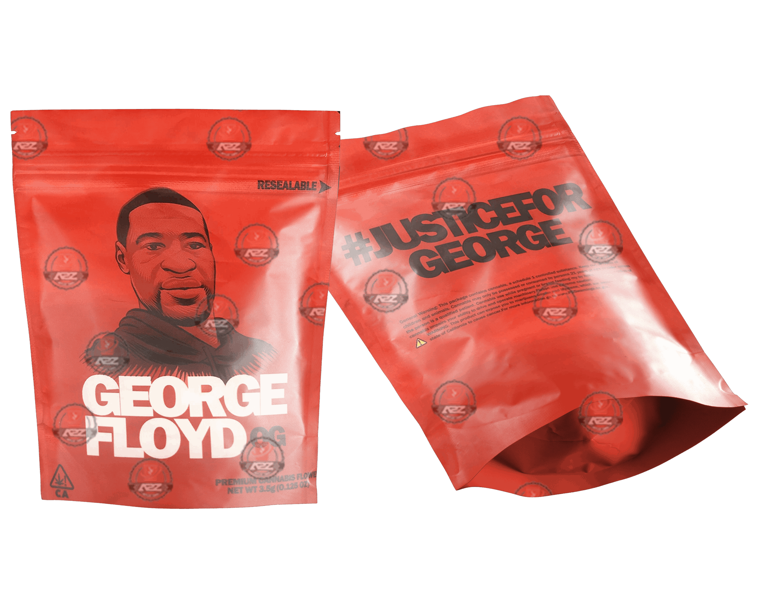 George Floyd 3.5 Gram Mylar Bags, Premium, Heat Seal, Smell Proof, Child Proof, Resealable Zipper Storage Bags (George Floyd Red)