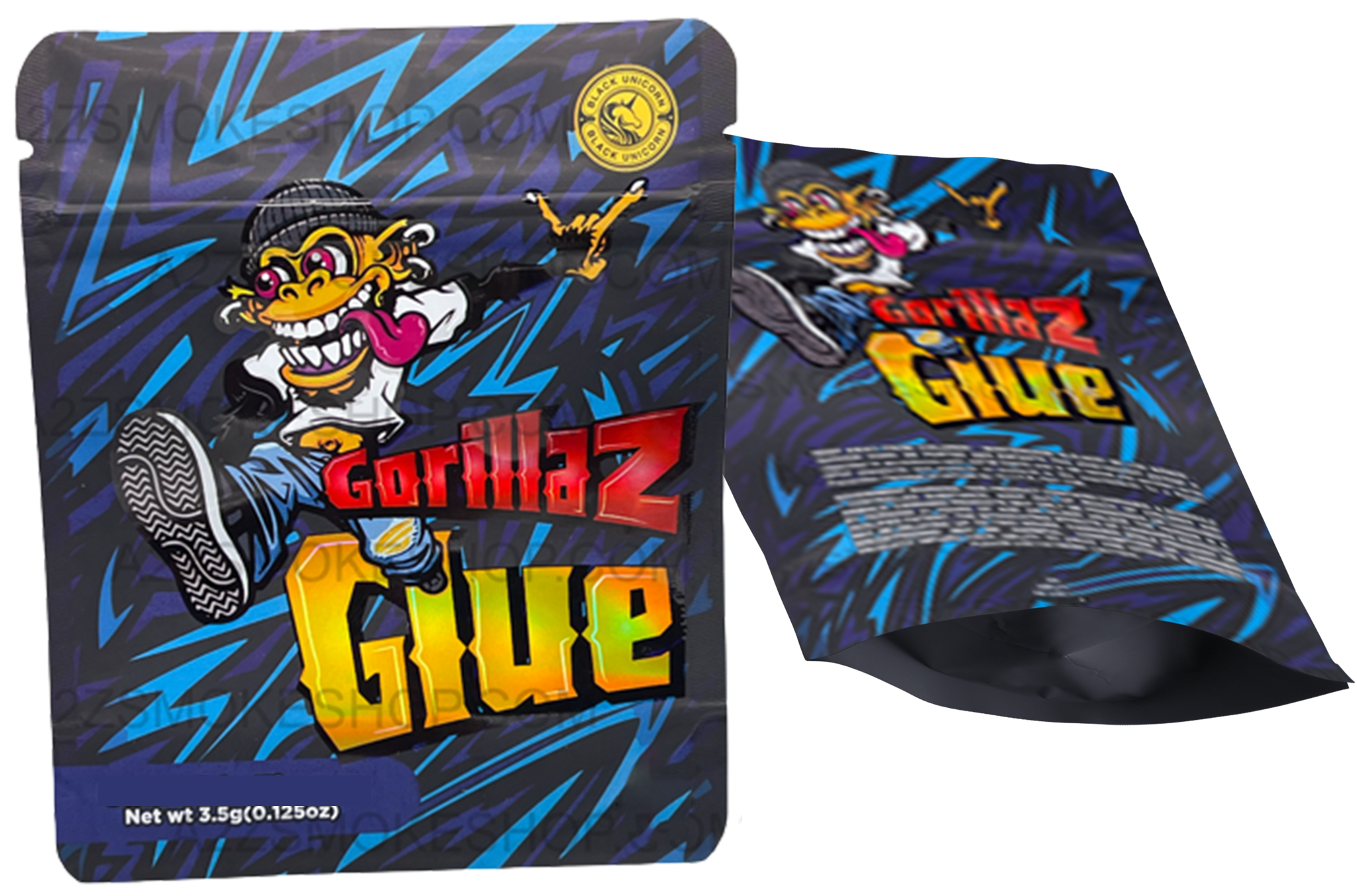 Black Unicorn Gorillaz Glue Holographic Mylar bag 3.5g  For Flower