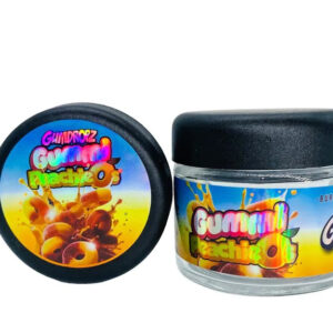 Gummie Peachios g Glass Jars with Holographic Sticker labels Child Resistant jar jpg