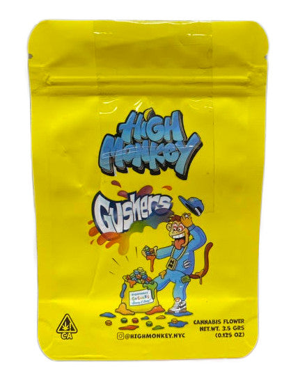 High Monkey Gushers -Mylar bag 3.5g Smell Proof Airtight Mylar Bag- Packaging Only