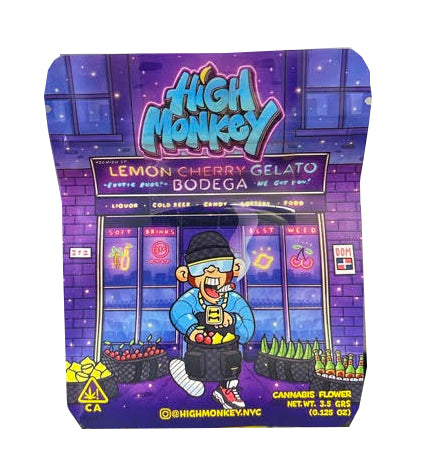 High Monkey Lemon Cherry Gelato – Bodega- Mylar bag 3.5g Smell Proof Airtight Mylar Bag- Packaging Only