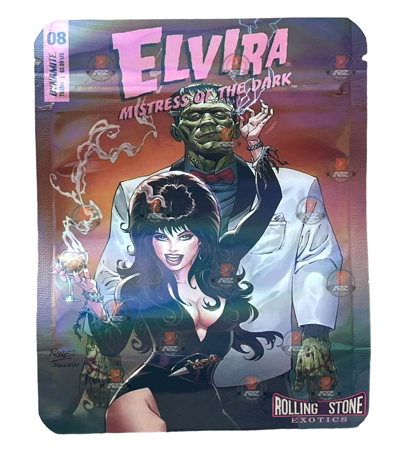 Elvira Mylar Bags 3.5g Holographic Rolling Stone Exotics Mistress of the Dark