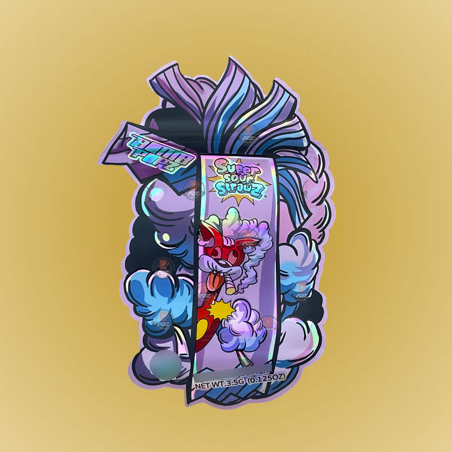 Bomb Popz Super Sour Strawz 3.5G Mylar Bag Cut Out-Holographic