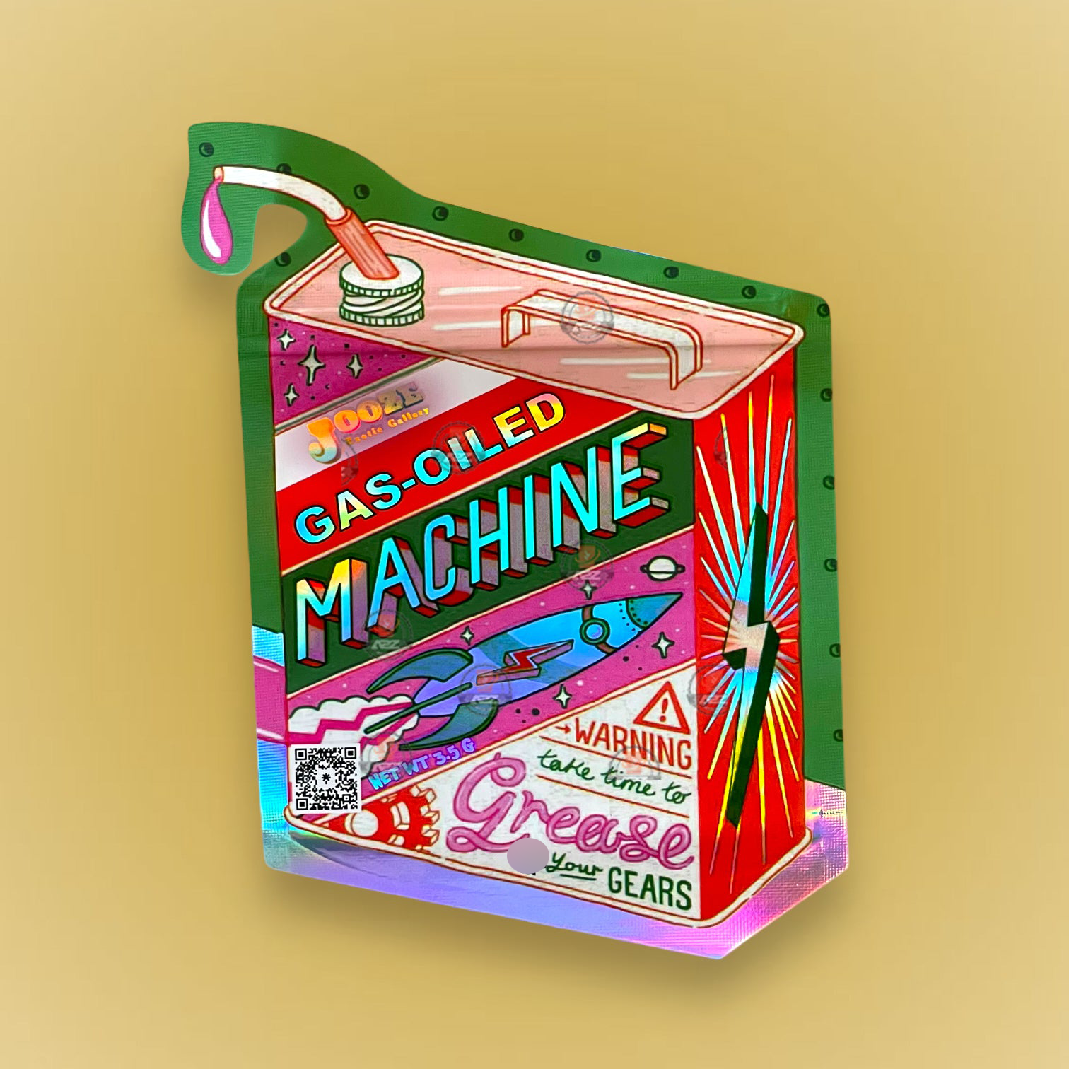 Gas Oiled Machine 3.5G Mylar Bags – Grease your Gears Cut Out-Holographic