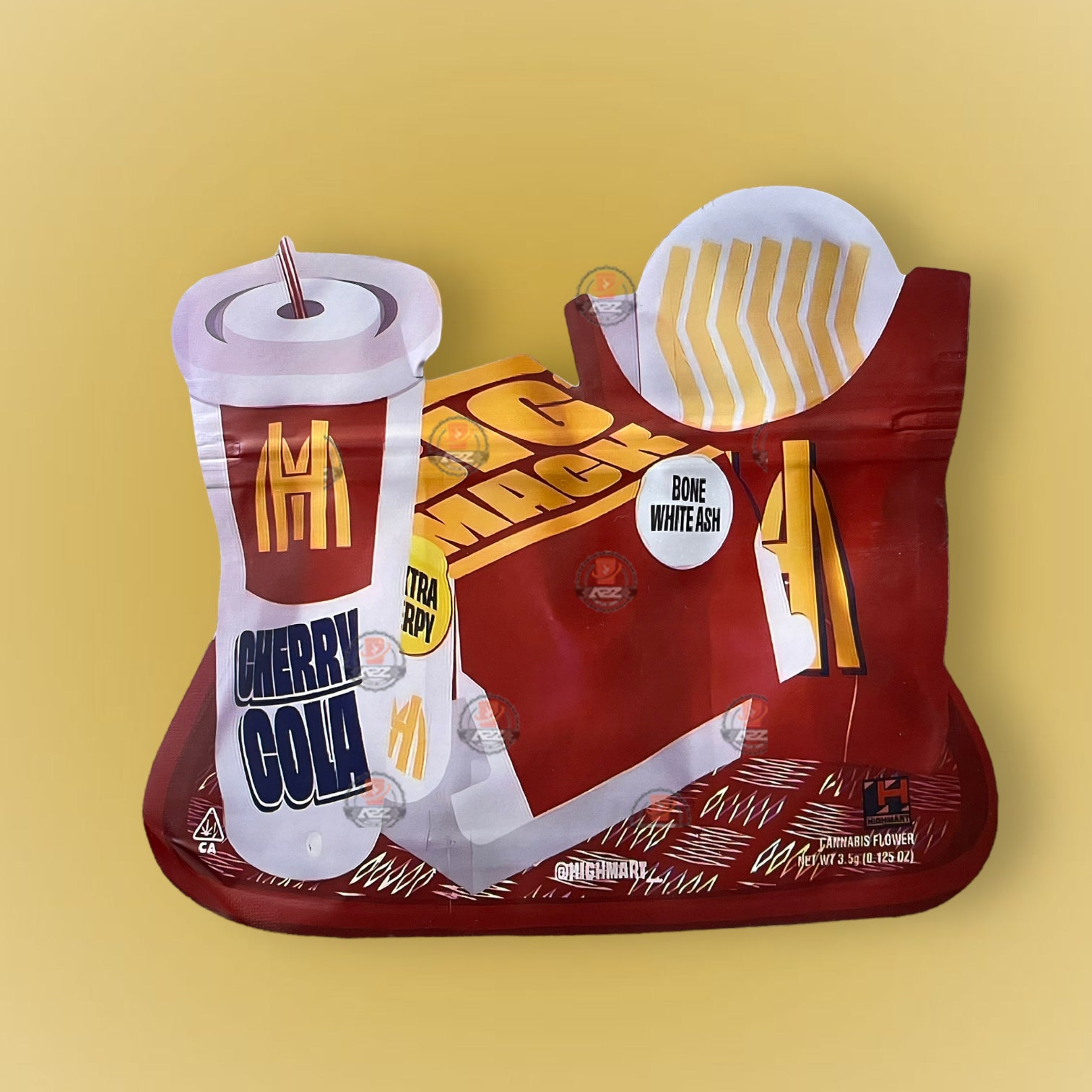 Big Mack Burger Cherry Cola 3.5G Mylar Bags Bone White Ash – Packaging Only Cut Out