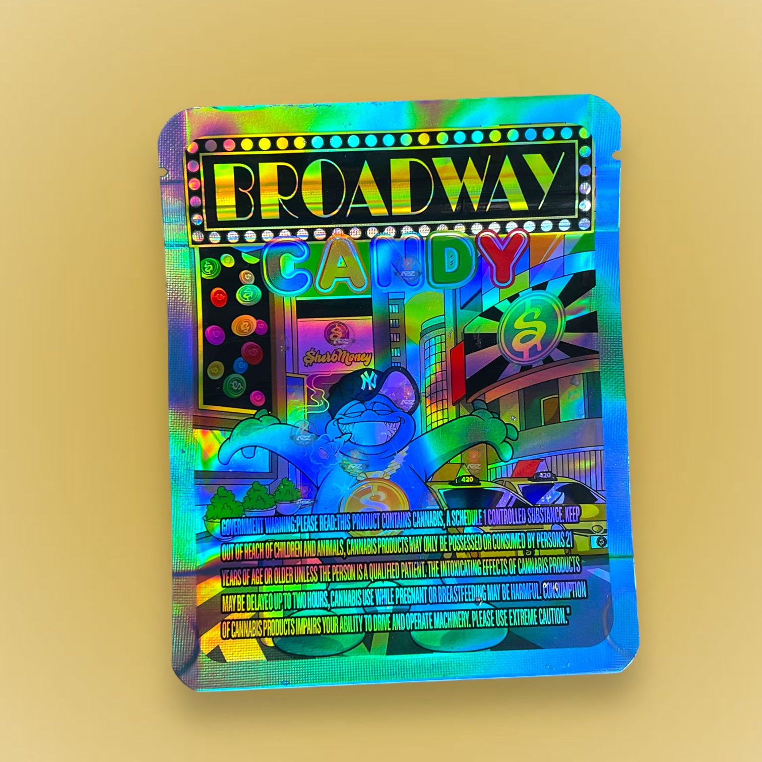 Broadway Candy 3.5g Mylar Bag Holographic- Sherb Money Packaging Only