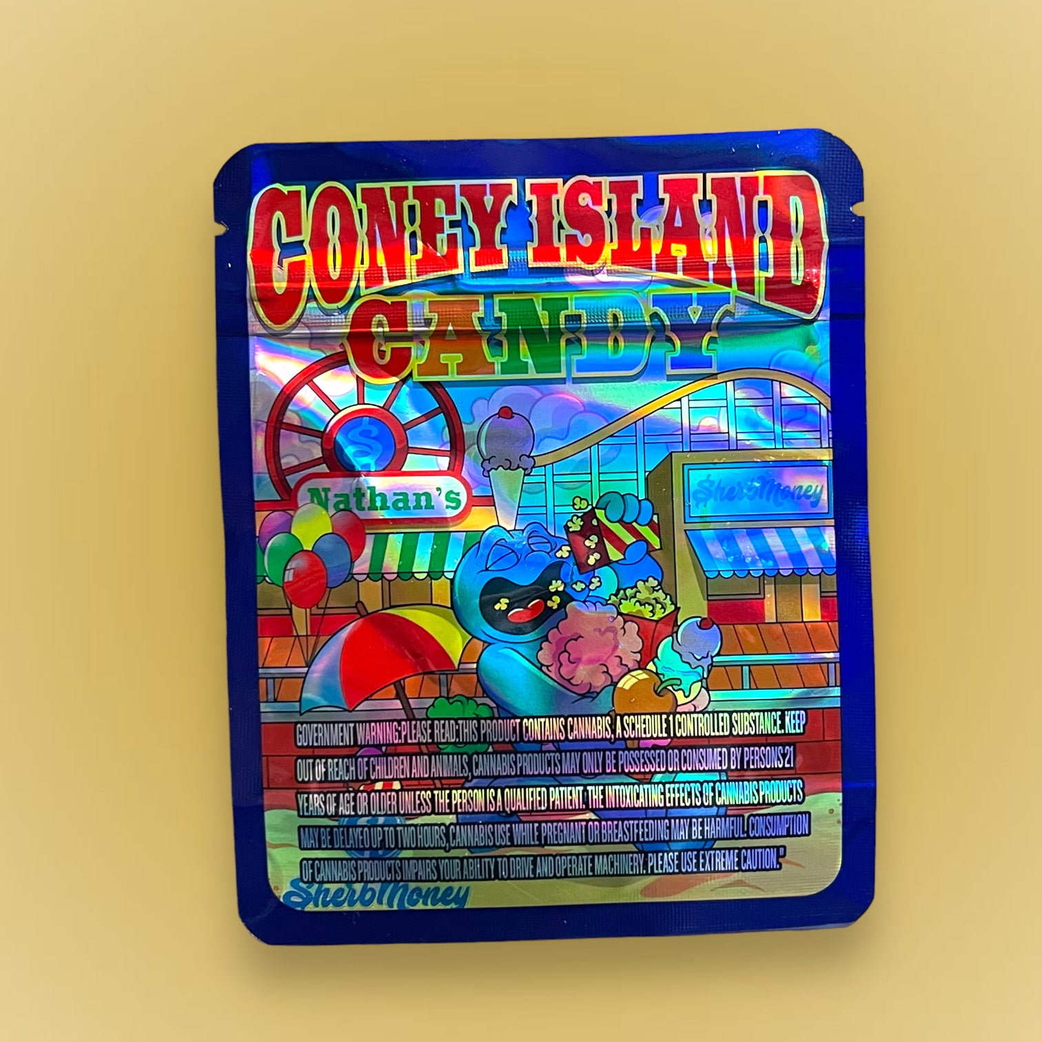 Coney Island Candy 3.5g Mylar Bag Holographic- Sherb Money Packaging Only