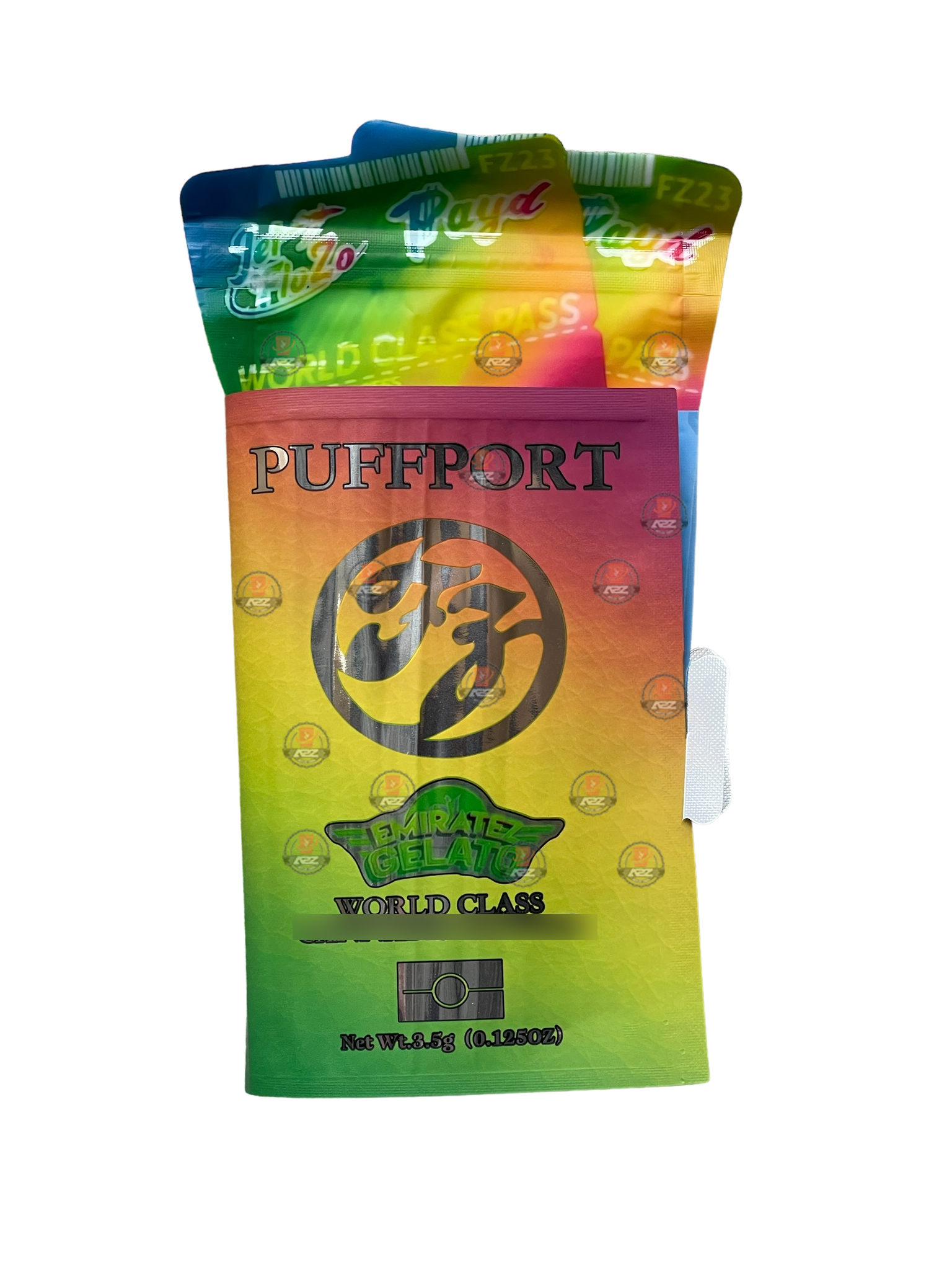 Limited Exclusive Puffport Emirate Gelato Mylar bags 3.5g  Jet Flo ZO Payd Passport shape with window (Empty Bag-Packaging only)