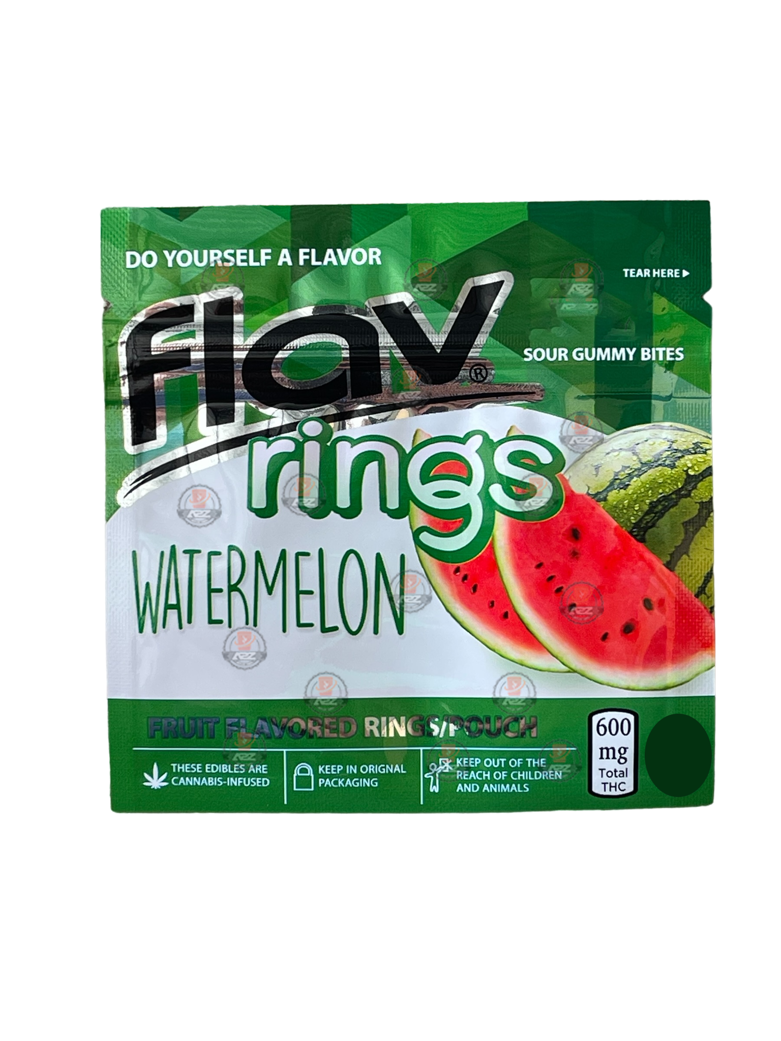 Flav Rings Watermelon 3.5g Mylar Bag Holographic