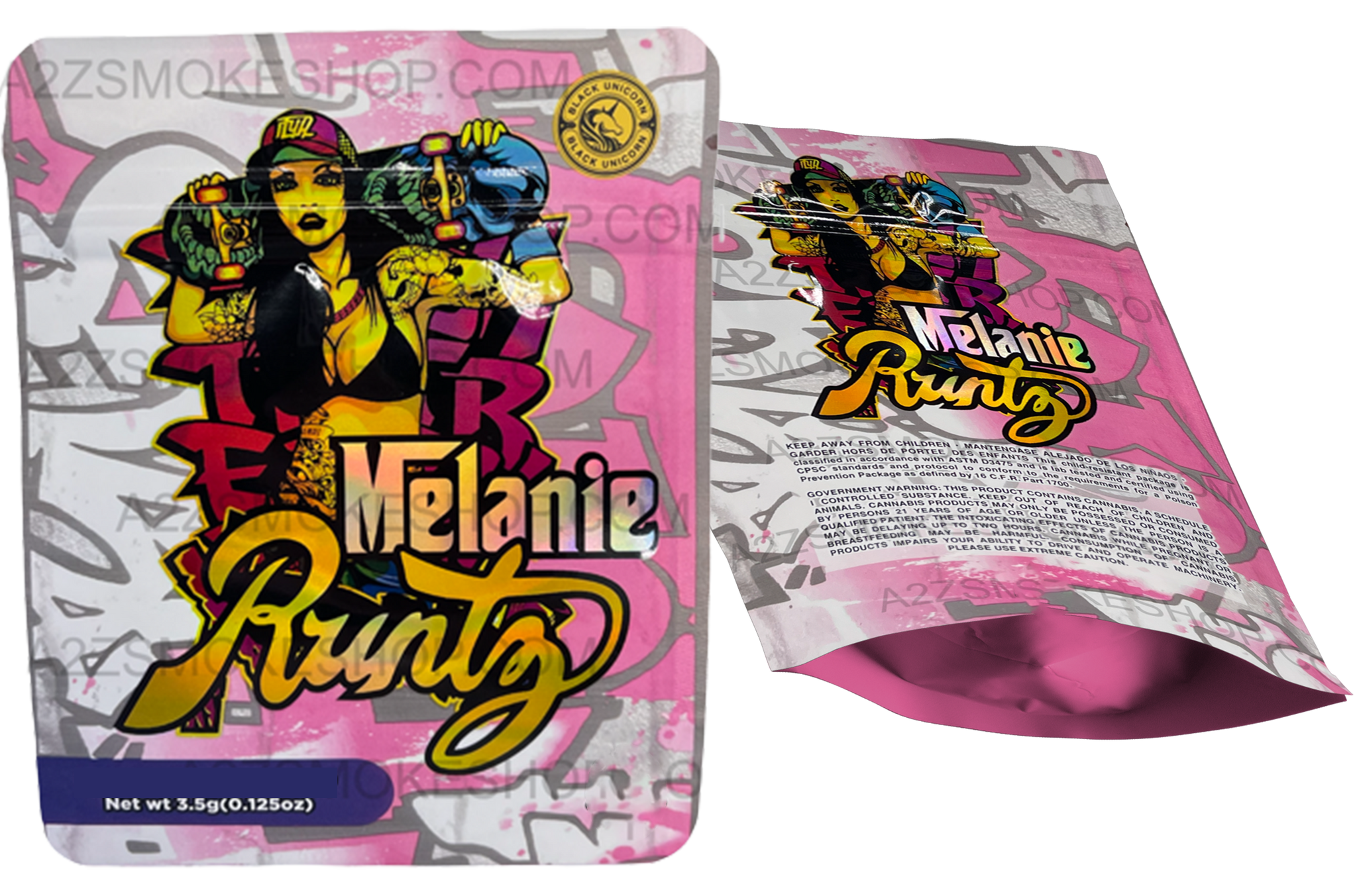 Black Unicorn Melanie Holographic Mylar bag 3.5g