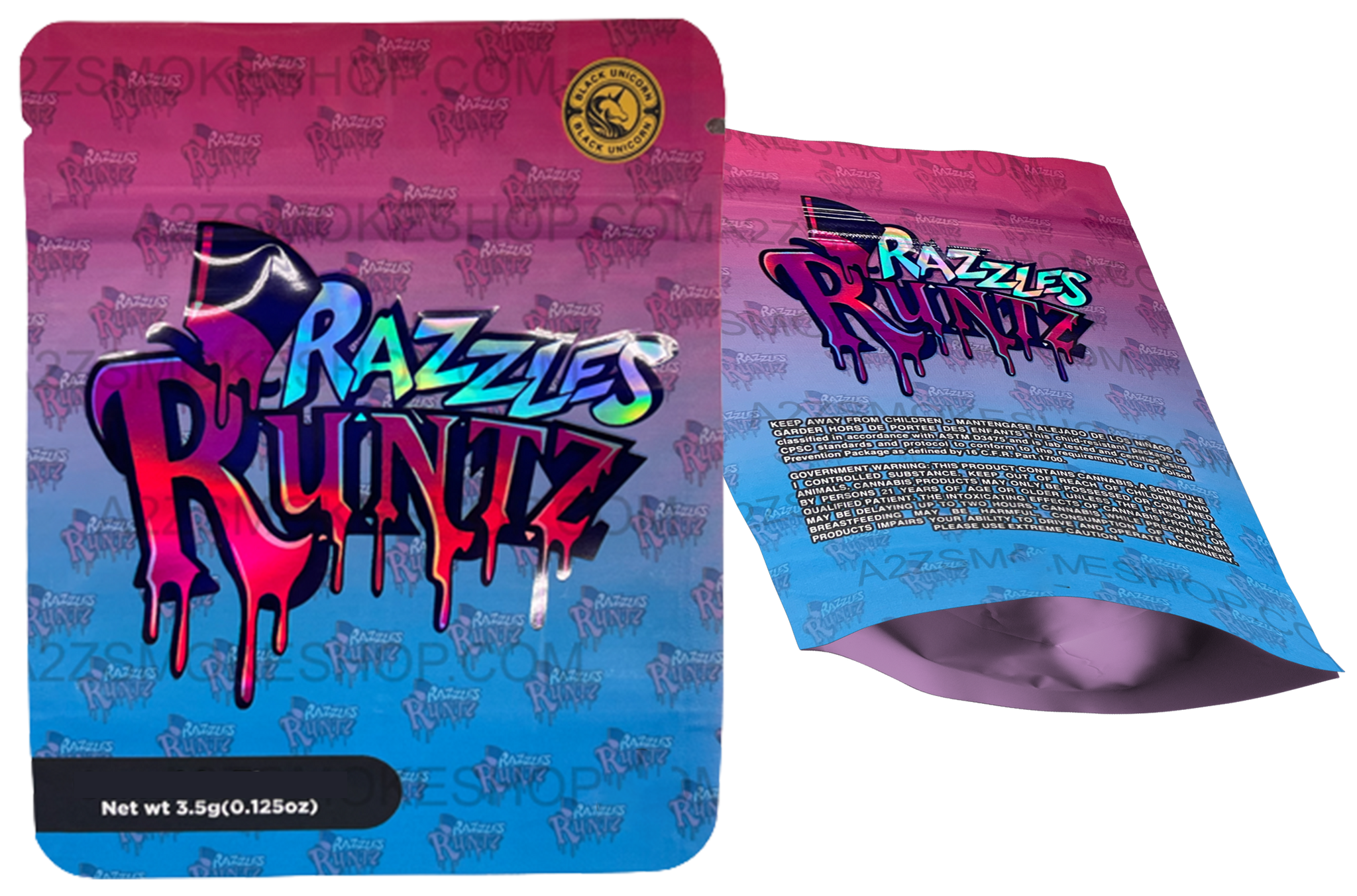 Black Unicorn -Razzles Runtz Holographic Mylar bag 3.5g  For Flower