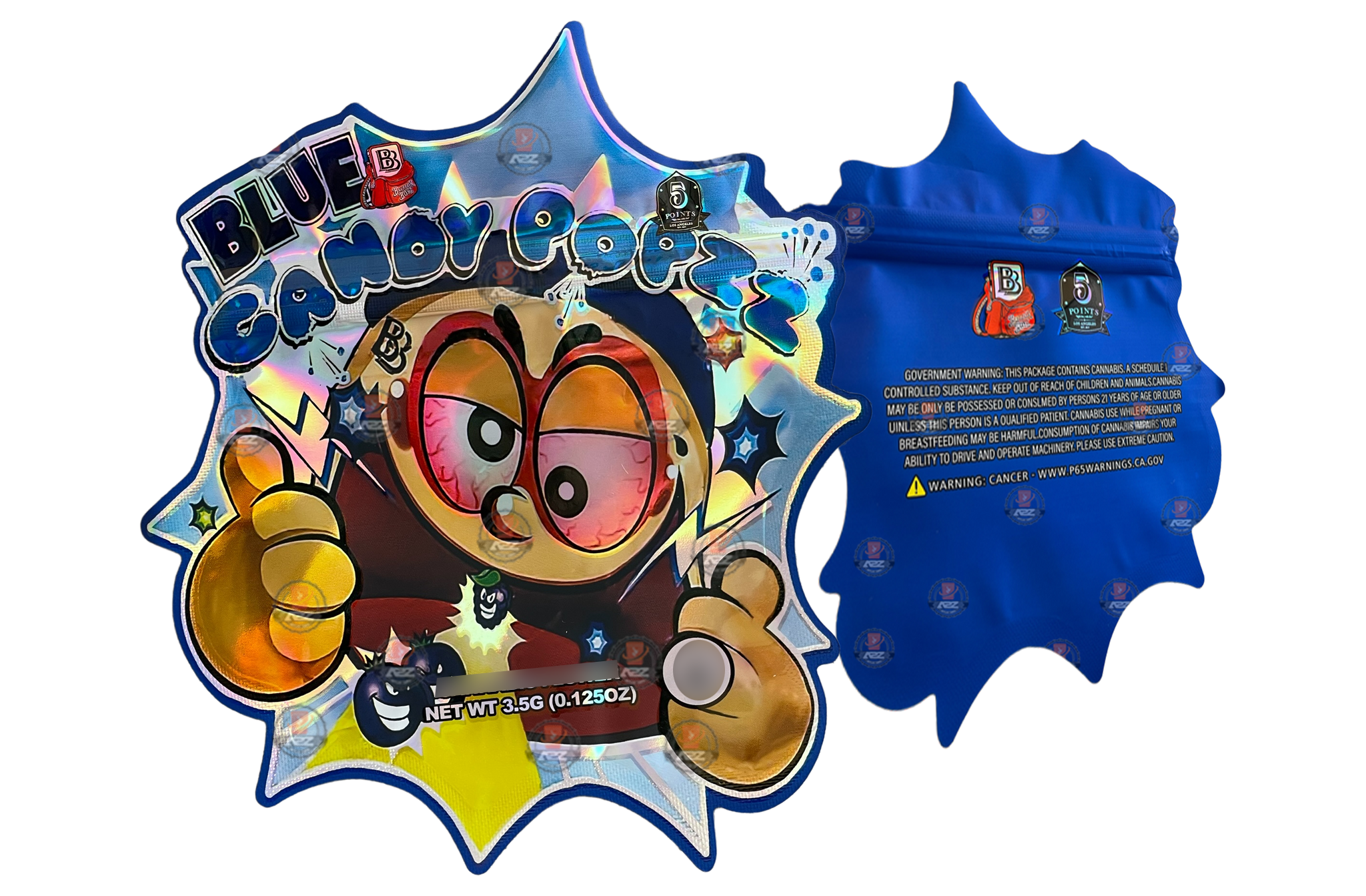 Backpack Boyz Blue Candy Popzz cut out Mylar zip lock bag 3.5G