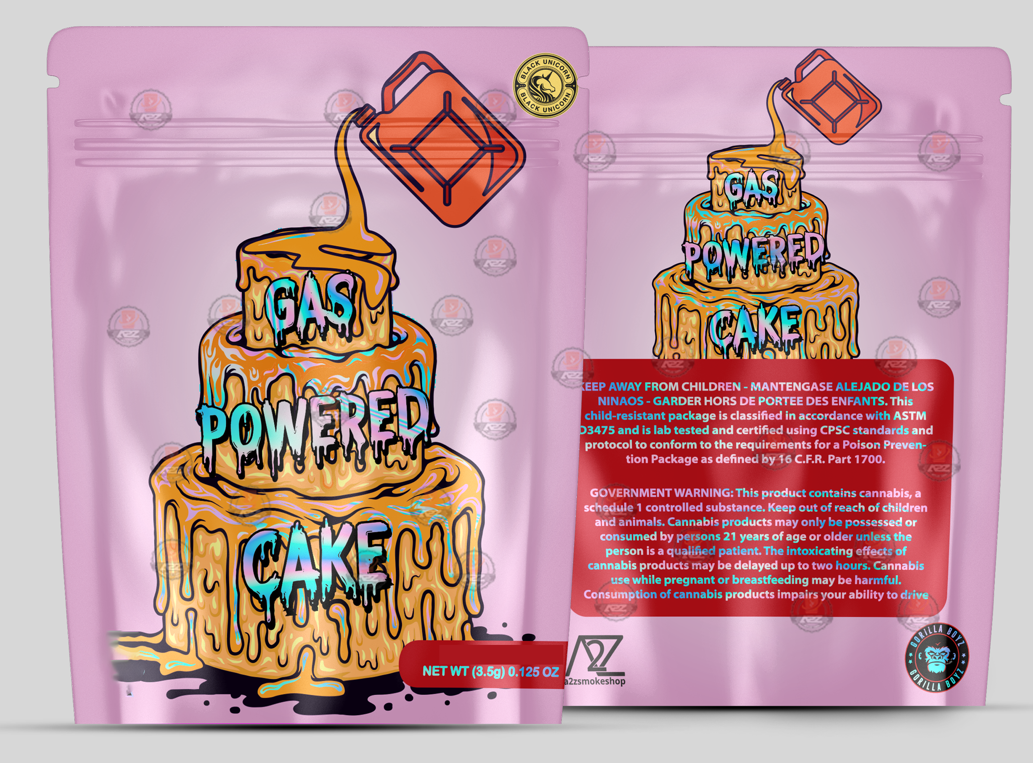 Gas Powered Cake Holographic Mylar bag 3.5g – Black Unicorn – Packaging only