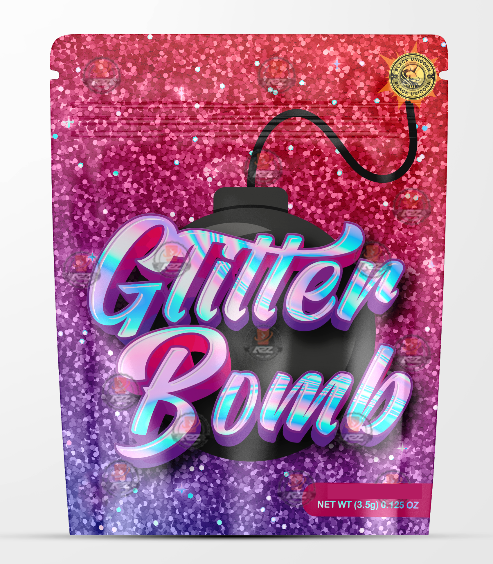Glitter Bomb Holographic Mylar bag 3.5g – Black Unicorn – Packaging only