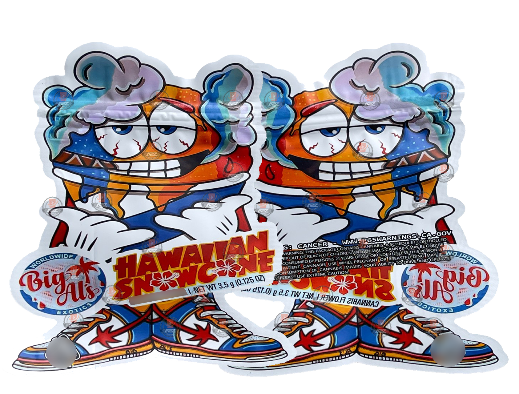 Hawaiian Snow cone Mylar bags 3.5g cut out Big Als – Packaging Only