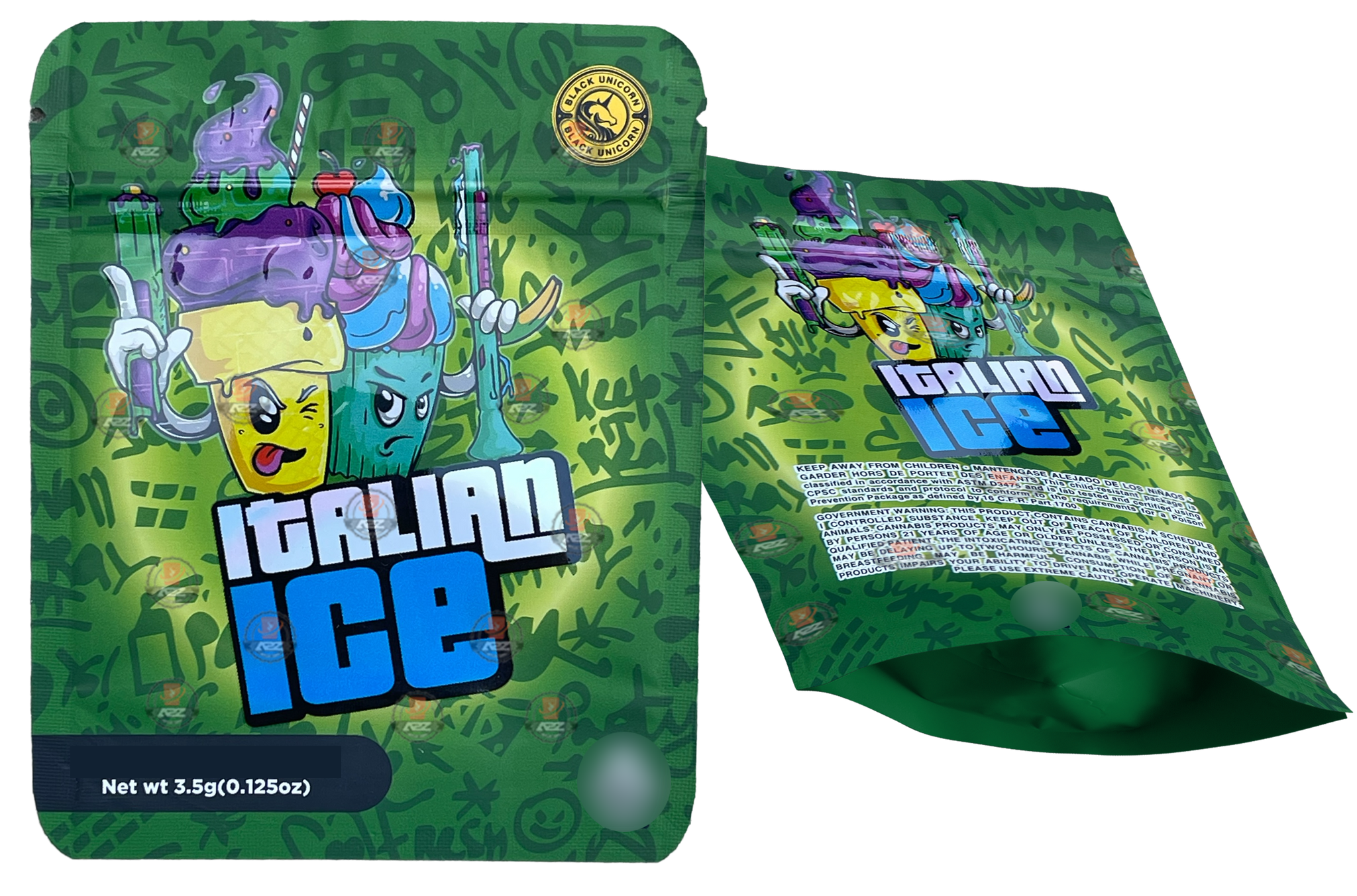 Black Unicorn – Italian Ice Holographic Mylar bag 3.5g  For Flower