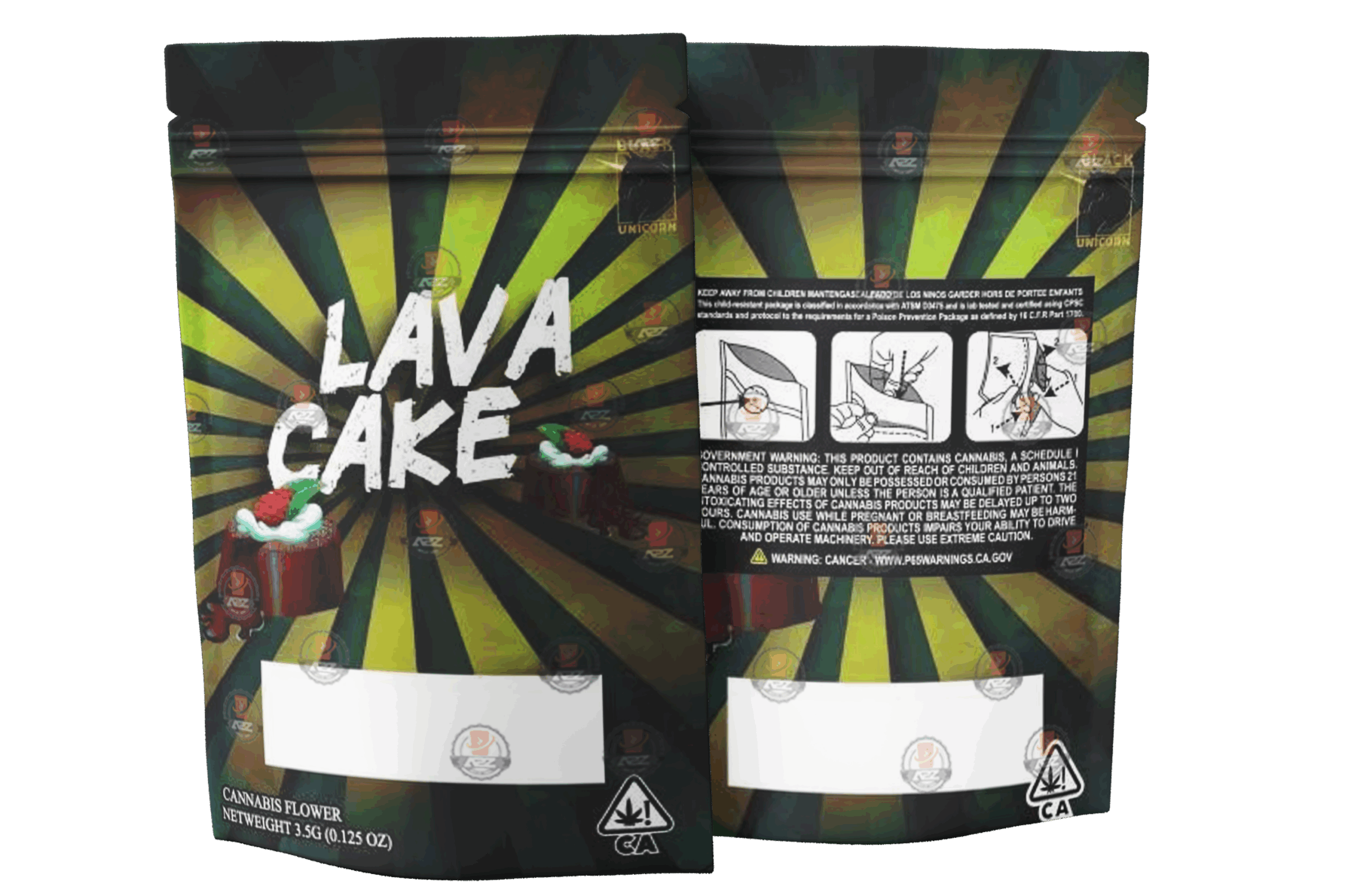 Black Unicorn -Lava Cake with window  Mylar bag 3.5g  For Flower