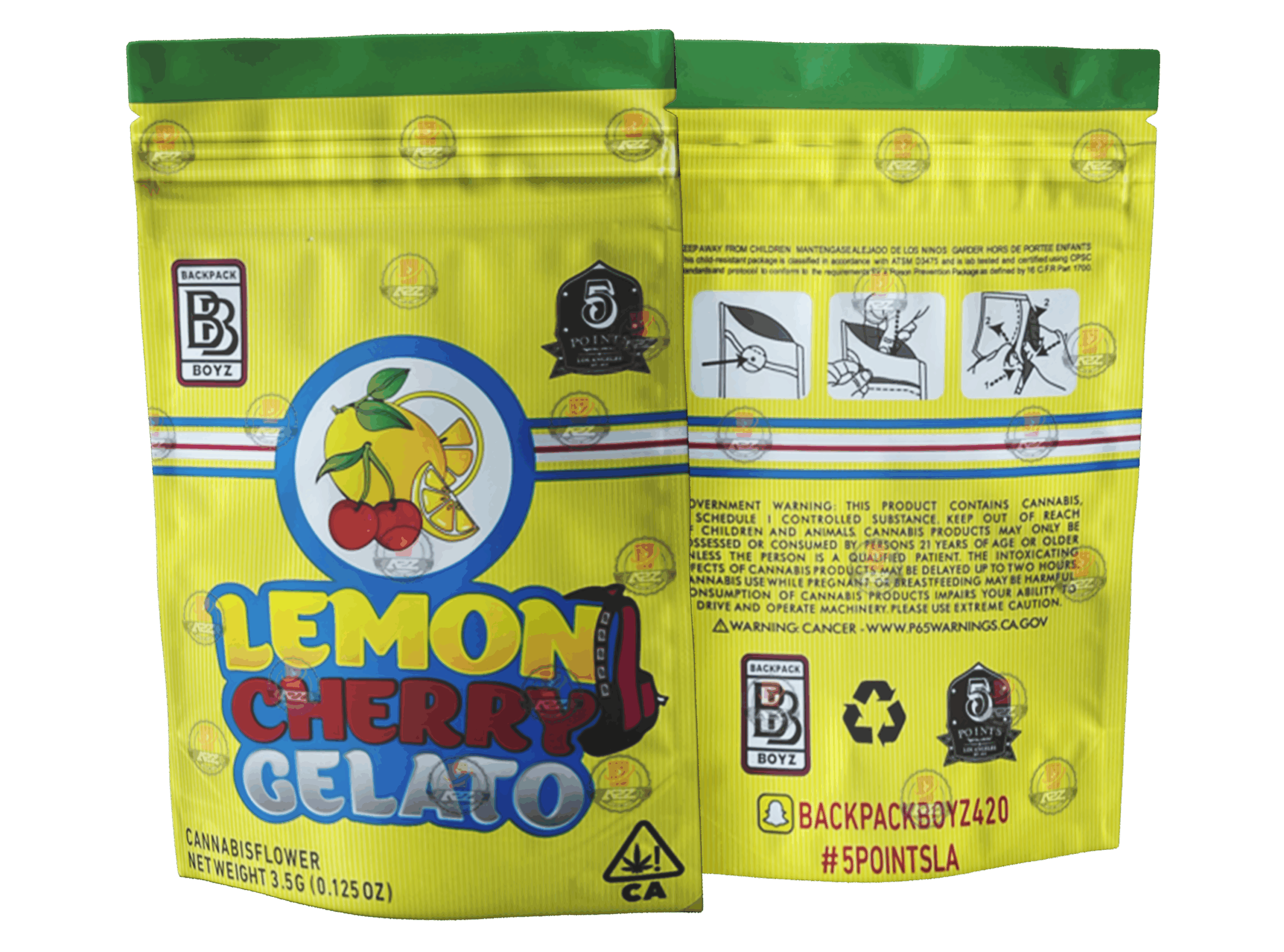 Backpack Boyz Lemon Cherry Gelato 3.5 Grams Smell Proof Mylar Bags