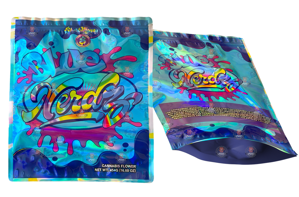 Blue Nerdz Mylar Bag (Large) 1 LBS – 16OZ (454g) Pound Bag Holographic