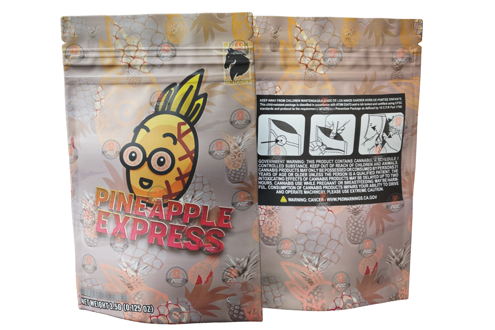 Black Unicorn -Pineapple Express Mylar bag 3.5g  Flower Light