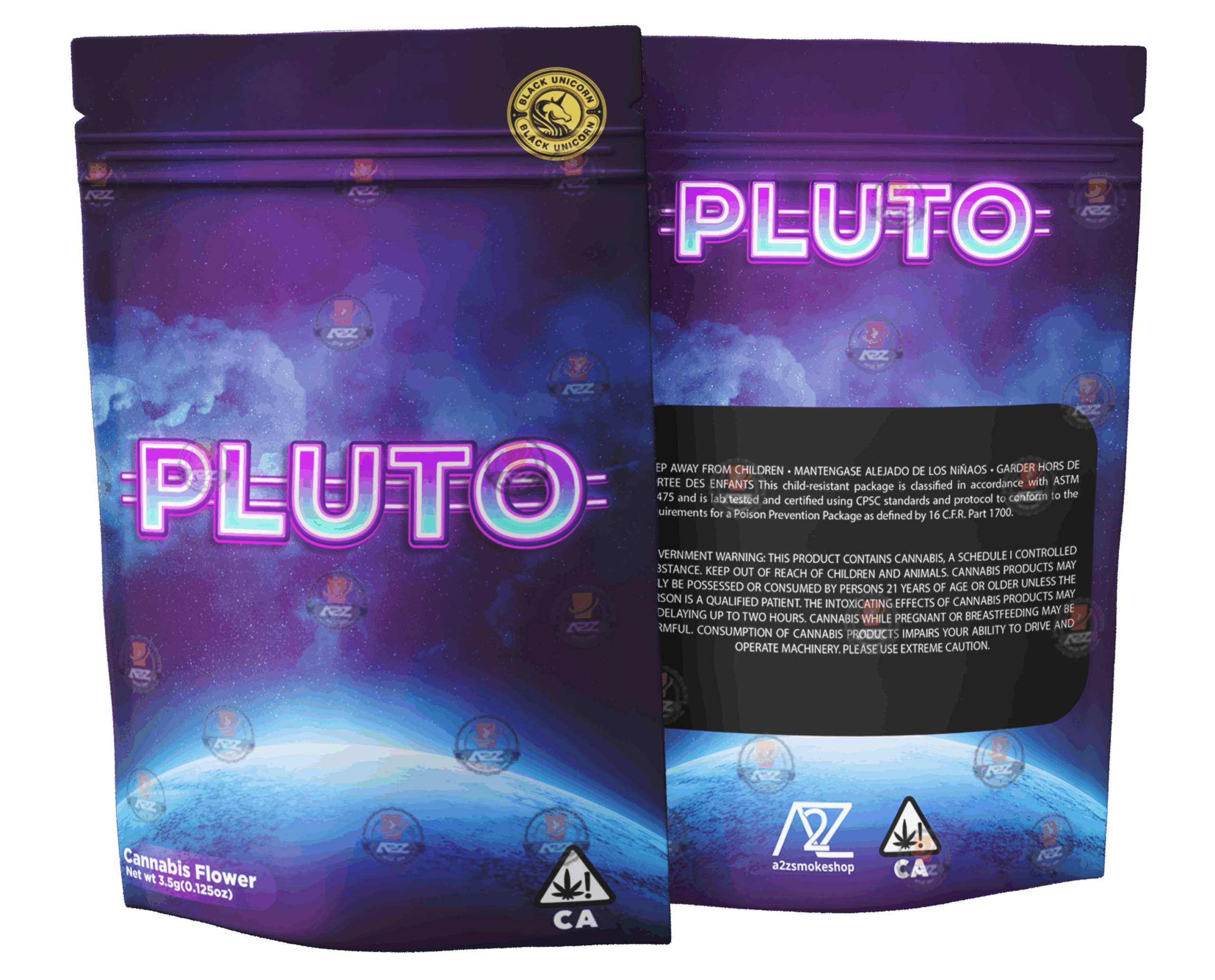 Black Unicorn -Pluto Mylar bag 3.5g  For Flower  Packaging only