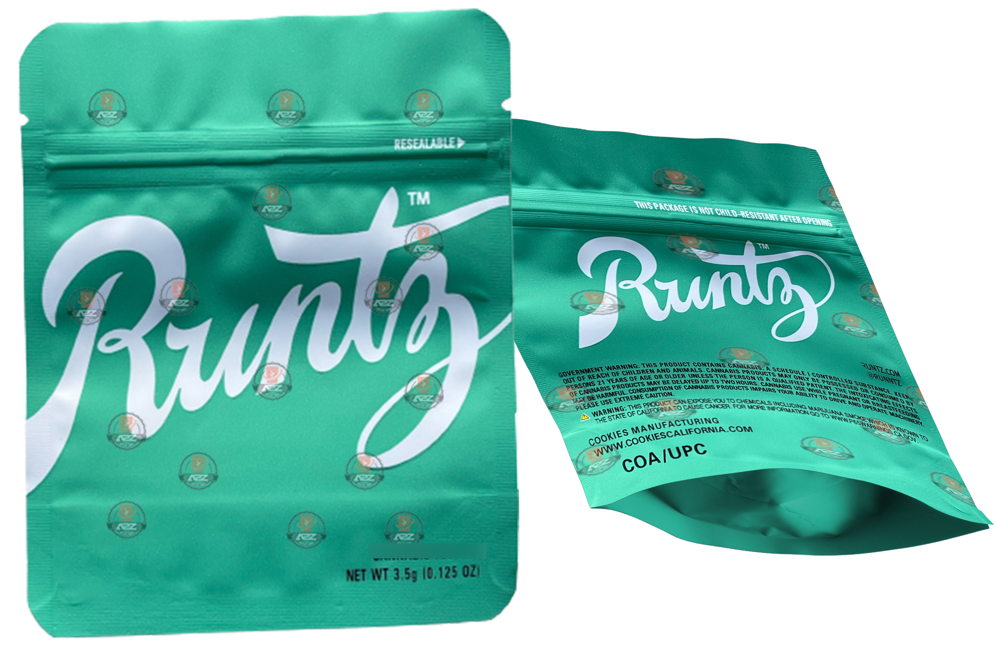 RUNTZ GREEN  Mylar Bags by 3.5 Grams Smell Proof