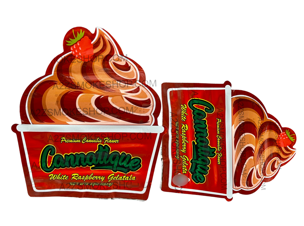 Cannatique White Raspberry Gelato Cut Out -Mylar bag 3.5g Smell Proof Airtight Mylar Bag- Packaging Only Die cut
