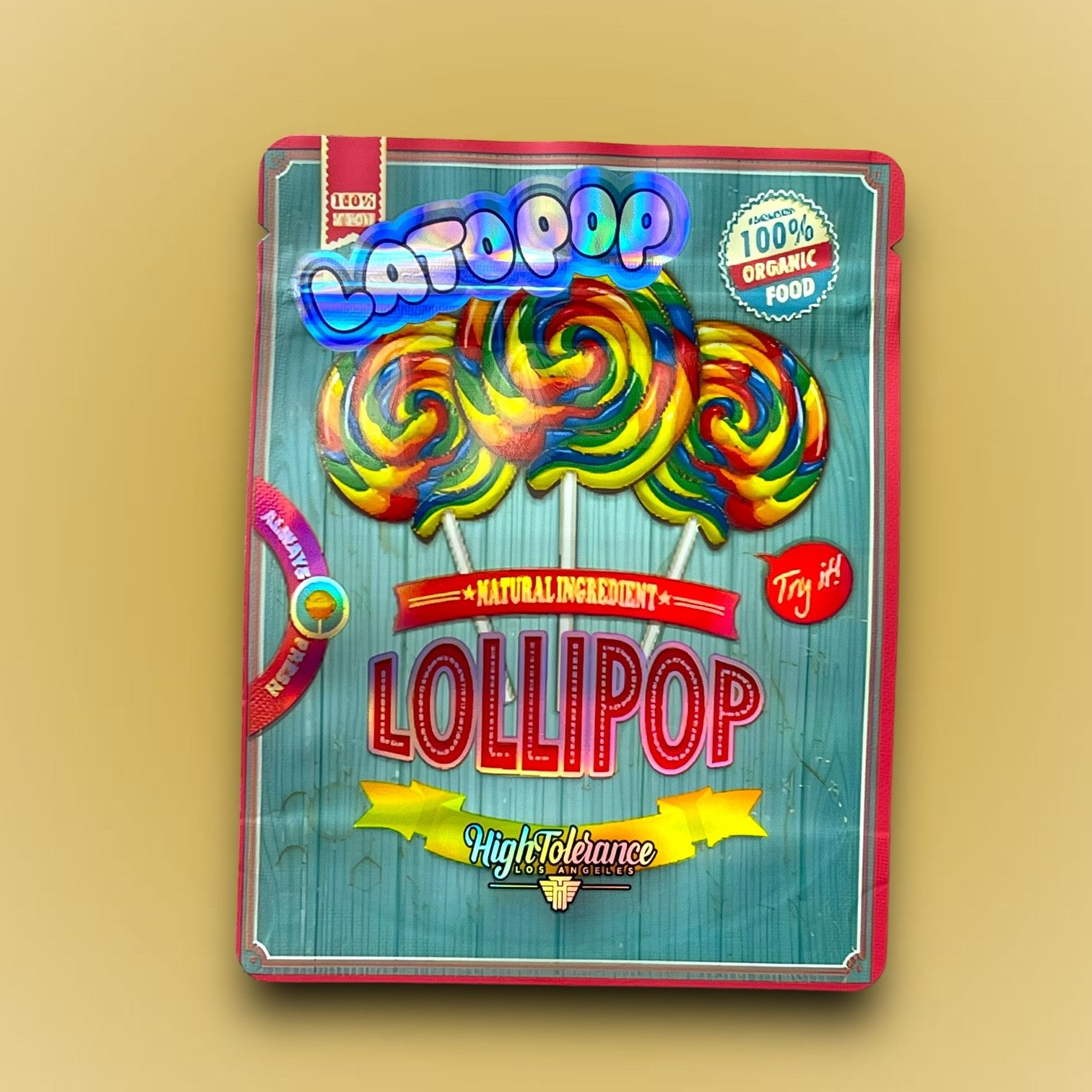 High Tolerance Lollipop Lato Pop 3.5G Mylar Bags Holographic