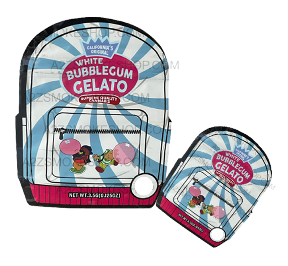 Backpack Boyz White Bubble Gum Gelato cut out Mylar zip lock bag 3.5G
