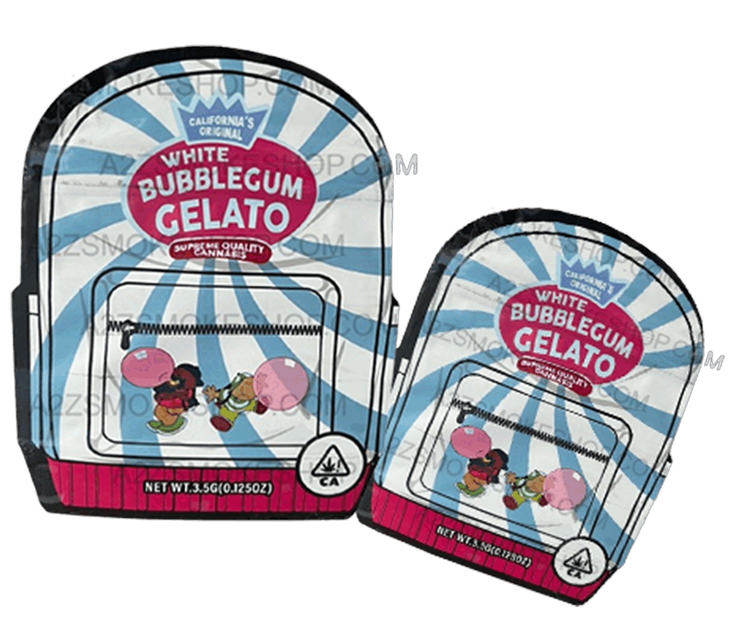Backpack Boyz White Bubblegum Gelato cut out Mylar zip lock bag 3.5G