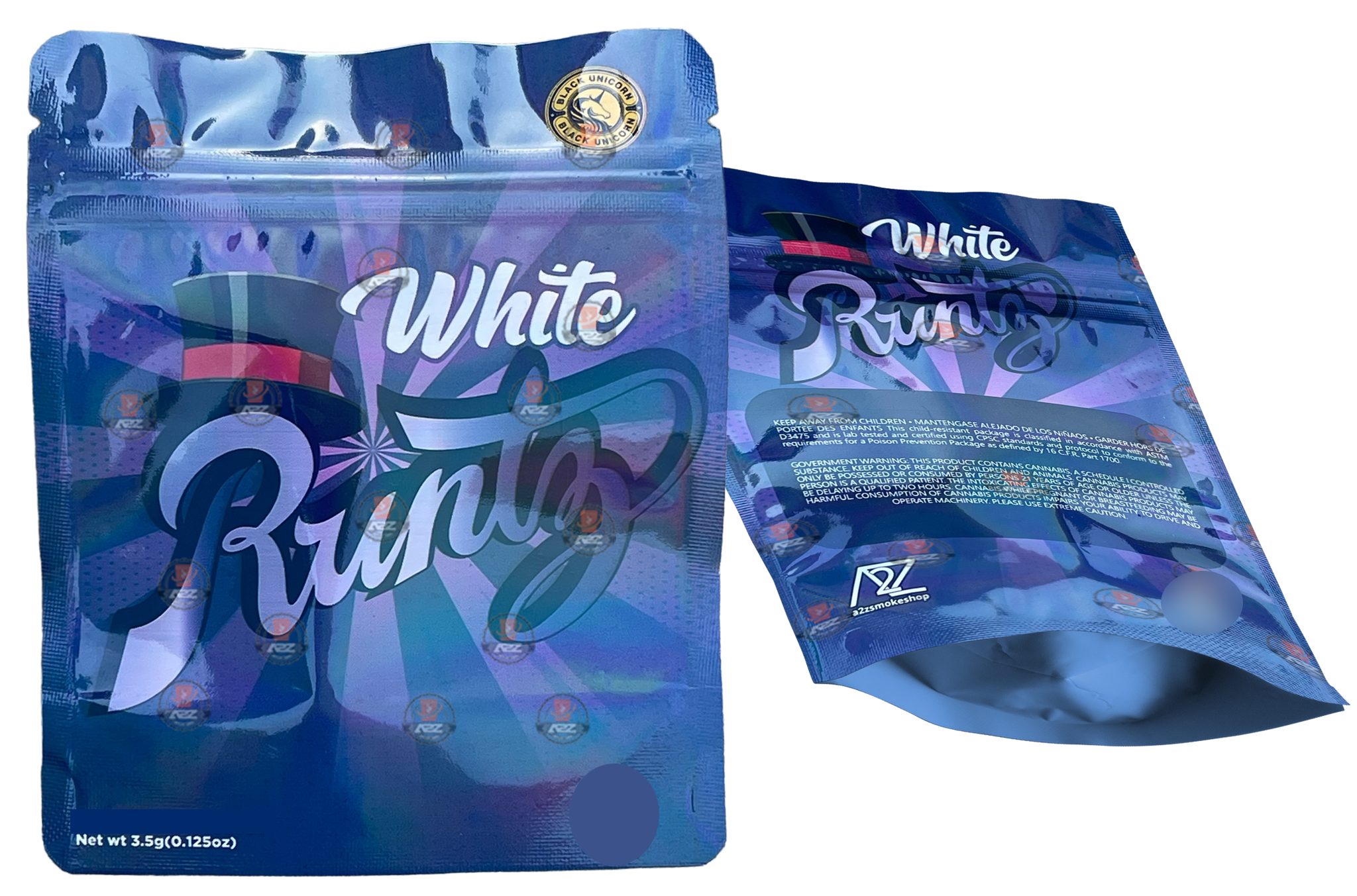 Black Unicorn-White Holographic Mylar bag 3.5g