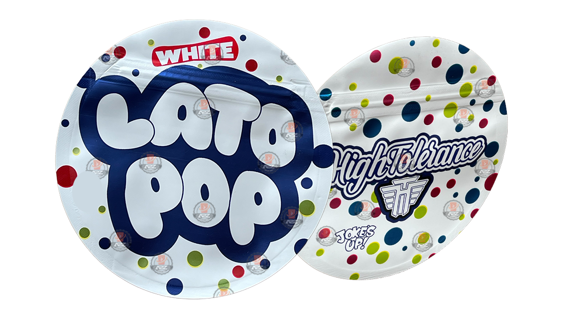 Jokes UP Lato Pop White 3.5G Holographic Bag – High Tolerance cut out Mylar zip lock bag