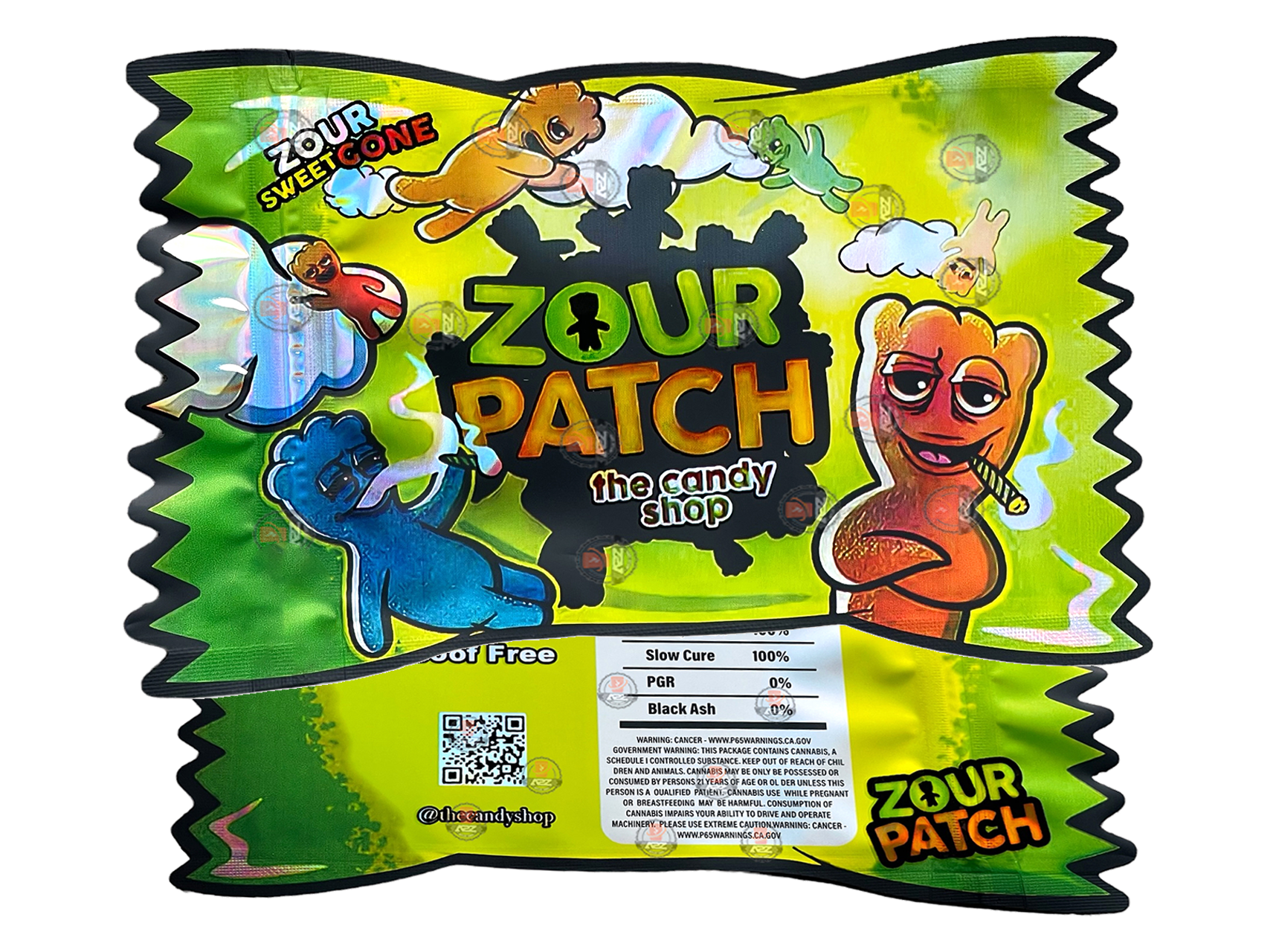 Zour Patch Sweet Cone Mylar bag 3.5g cut out Empty Packaging- Holographic – The Candy Shop
